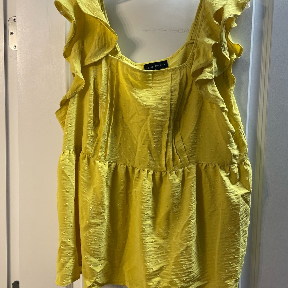 Lane Bryant Bright Yellow Ruffle Sleeve Eyelet Tank
